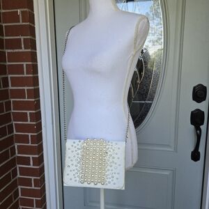 NATASHA Pearl Beaded Satin Crossbody Clutch Bridal